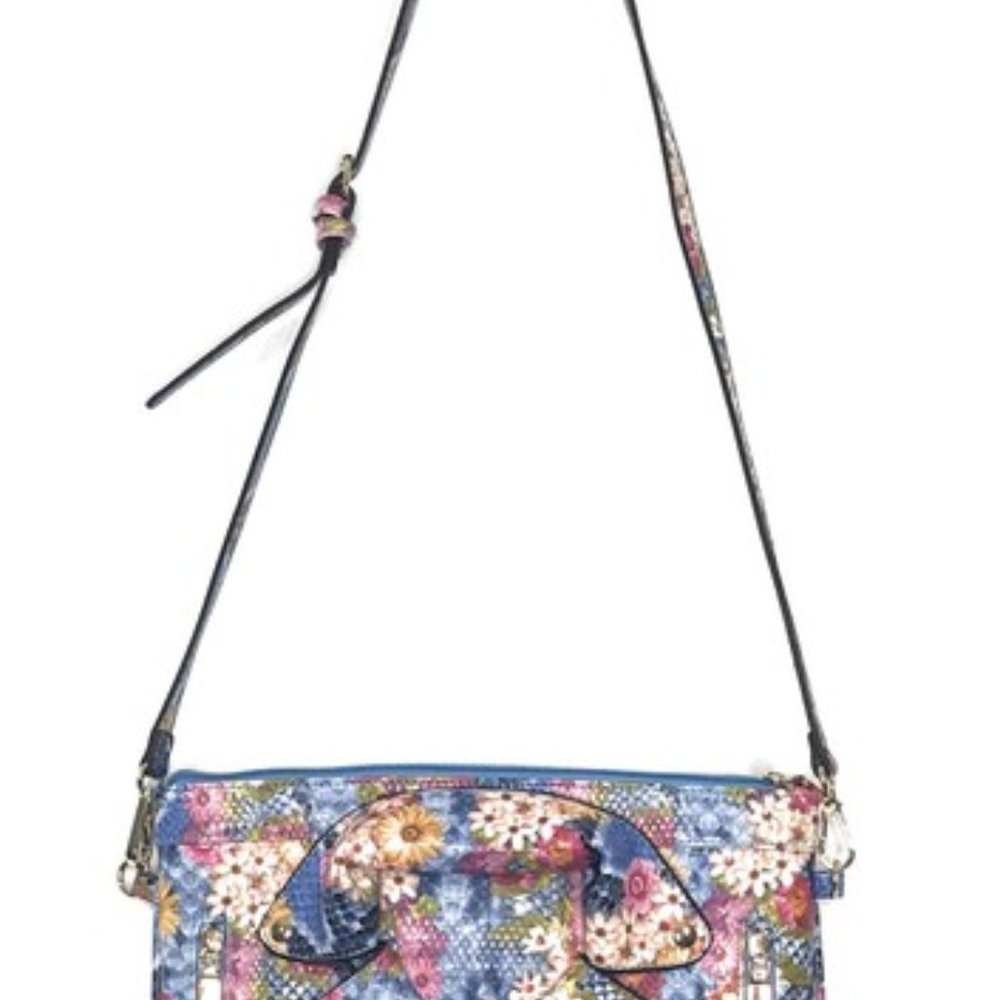 Le Miel Vegan Floral Zipper Clutch/Crossbody Blue Hand Bag NEW - Picture 3 of 7